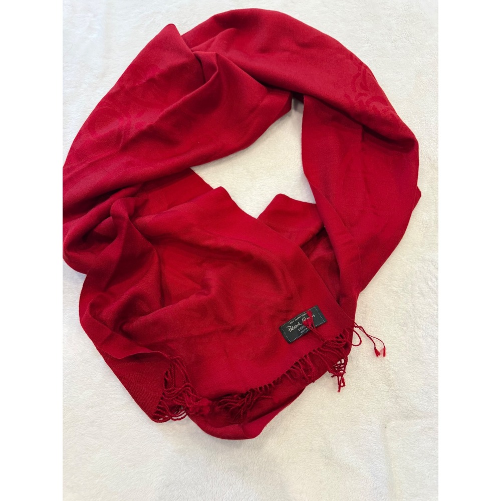 Patrick Francis Red 100% Wool Scarf Celtic Knot Jacquard Fringe Irish **read!